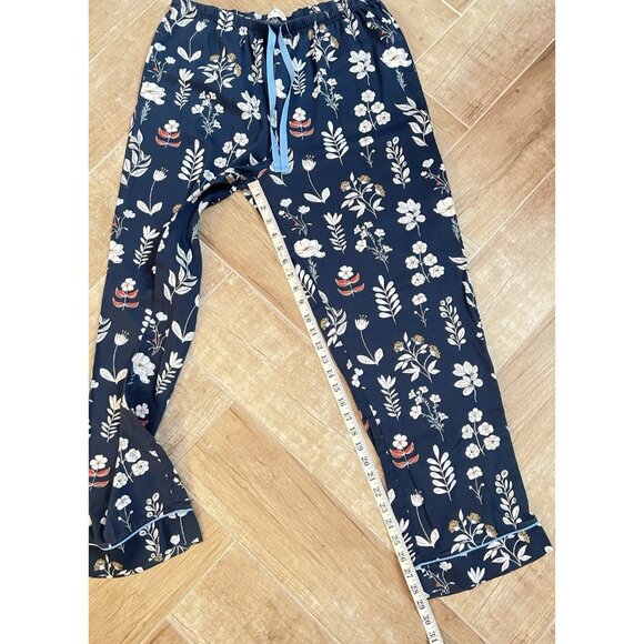Bedhead Pajama Set Size L Classic Long Sleeve Dk Navy Blue Floral Pockets Cotton - Picture 9 of 16
